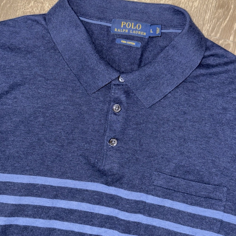 Polo Ralph Lauren Pima Cotton Knit Sweater Polo Men's Large Blue Striped